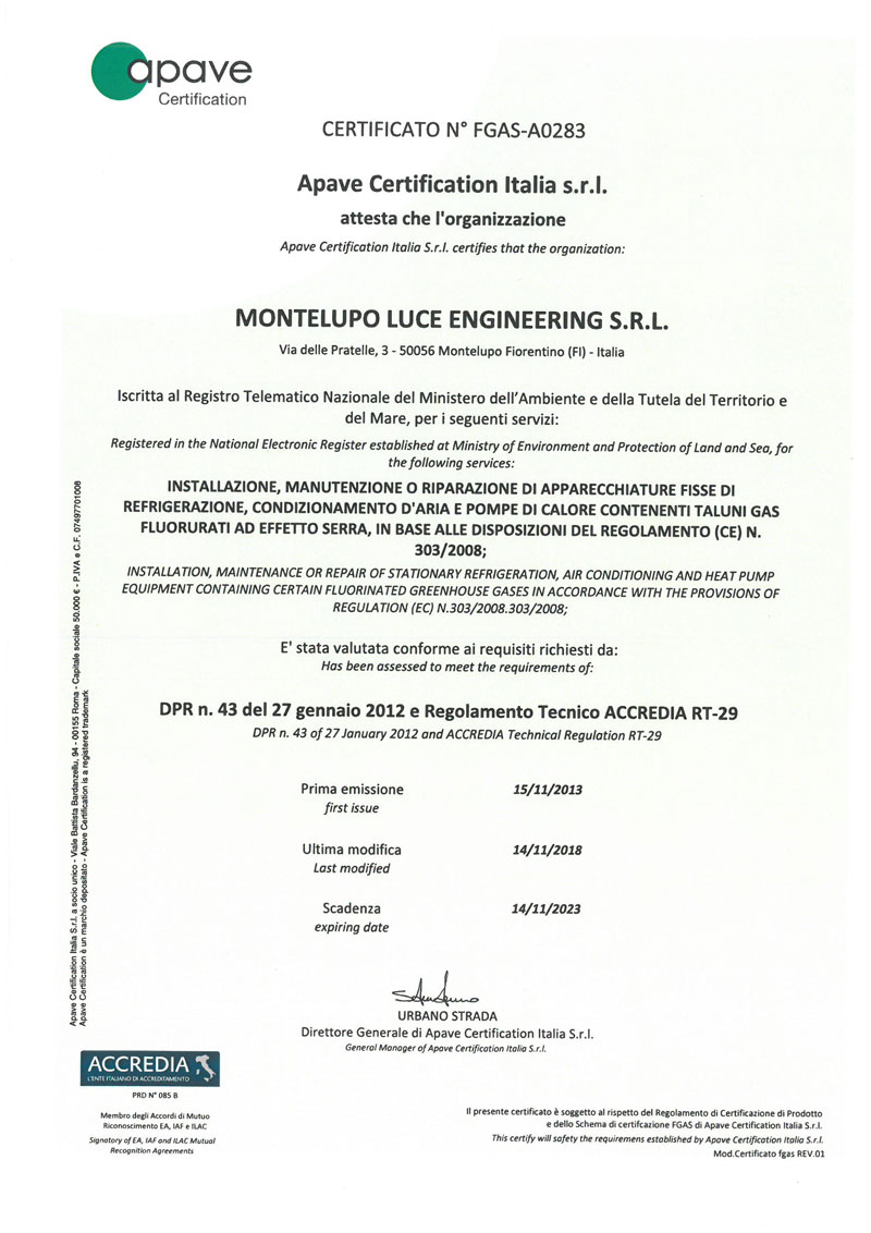 FGAS certificato